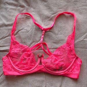 Victoria’s Secret Lace T-back Bra in Vibrant Pink